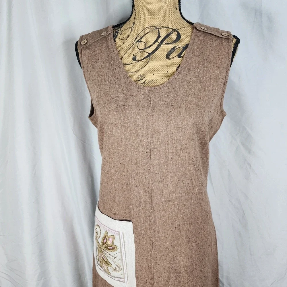 Vintage STUDIO BLUE Size Medium Beaded Embroidered Linen Cotton Sleeveless‎ Maxi